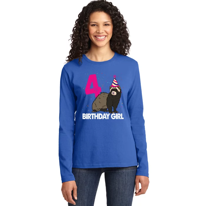 Birthday 4 Funny Funny Gift Funny Ferret Lovers Gift Ladies Long Sleeve Shirt