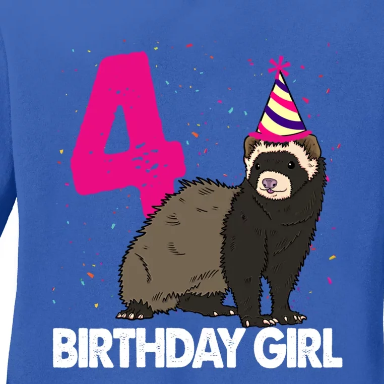 Birthday 4 Funny Funny Gift Funny Ferret Lovers Gift Ladies Long Sleeve Shirt