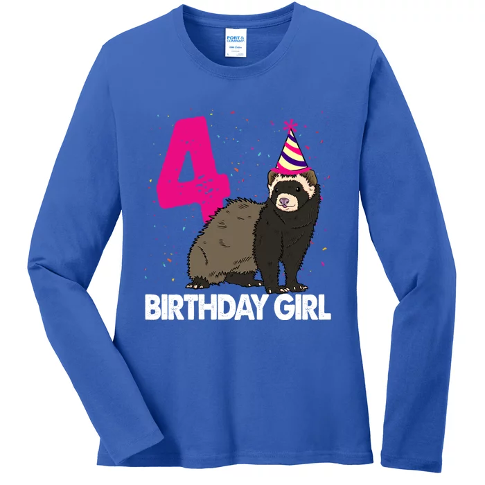 Birthday 4 Funny Funny Gift Funny Ferret Lovers Gift Ladies Long Sleeve Shirt