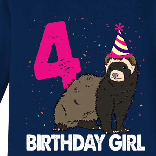 Birthday 4 Funny Funny Gift Funny Ferret Lovers Gift Baby Long Sleeve Bodysuit