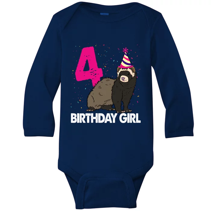 Birthday 4 Funny Funny Gift Funny Ferret Lovers Gift Baby Long Sleeve Bodysuit