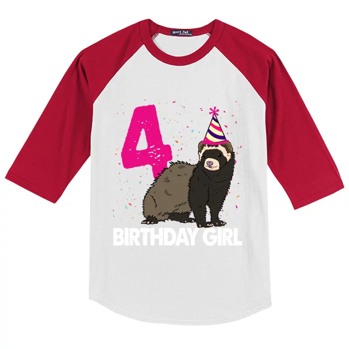 Birthday 4 Funny Funny Gift Funny Ferret Lovers Gift Kids Colorblock Raglan Jersey