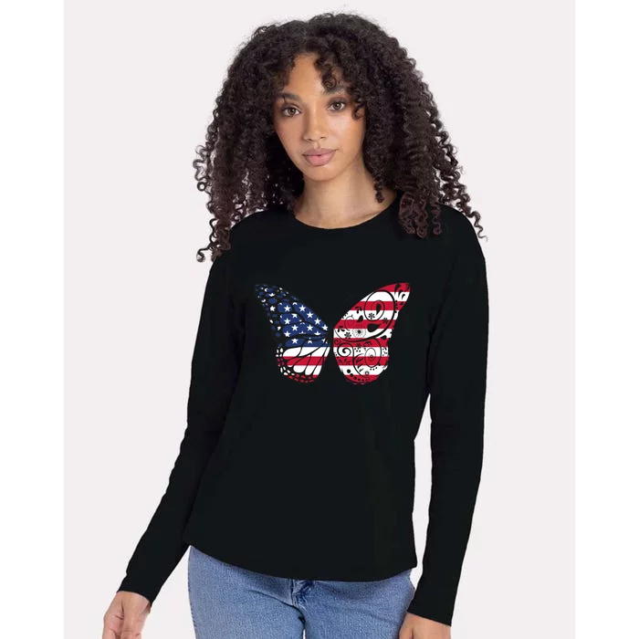 Butterfly 4th Of July American Flag Patriotic Gift Womens Cotton Relaxed Long Sleeve T-Shirt