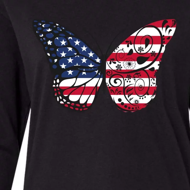 Butterfly 4th Of July American Flag Patriotic Gift Womens Cotton Relaxed Long Sleeve T-Shirt