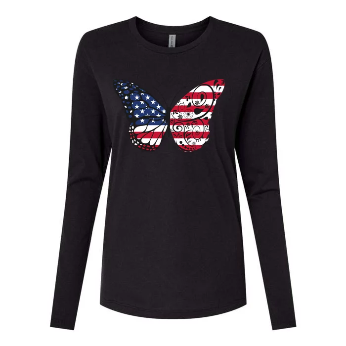 Butterfly 4th Of July American Flag Patriotic Gift Womens Cotton Relaxed Long Sleeve T-Shirt