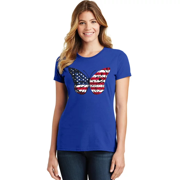 Butterfly 4th Of July American Flag Patriotic Gift Women's T-Shirt