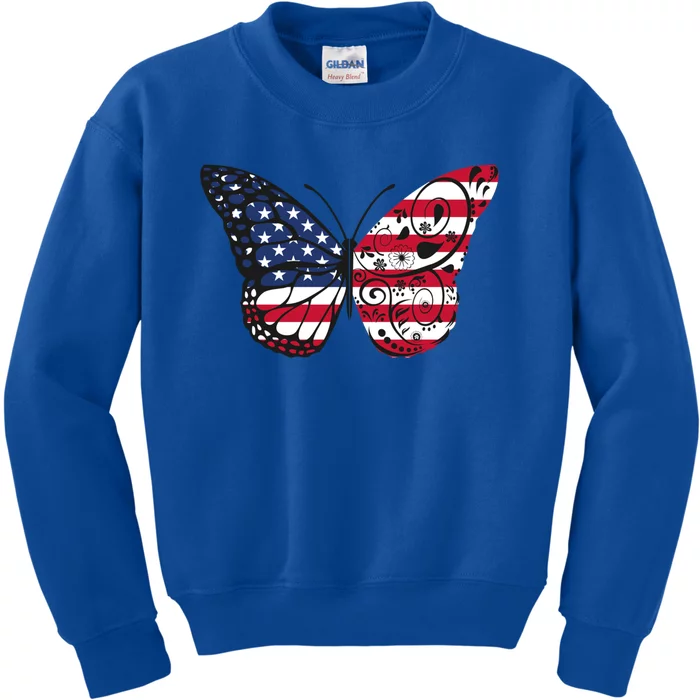 Butterfly 4th Of July American Flag Patriotic Gift Kids Sweatshirt