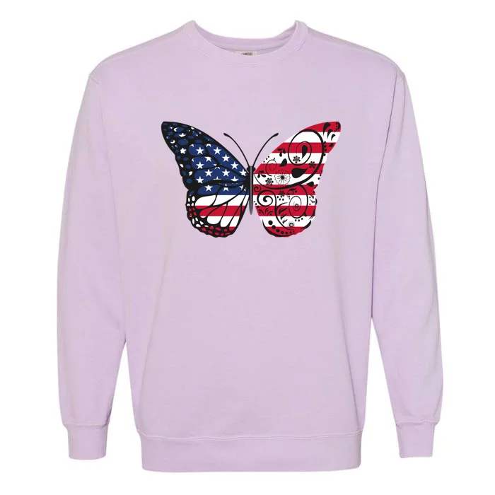 Butterfly 4th Of July American Flag Patriotic Gift Garment-Dyed Sweatshirt