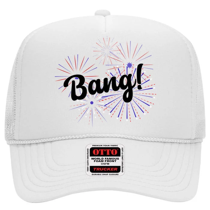 Bang 4th Of July Firework High Crown Mesh Trucker Hat