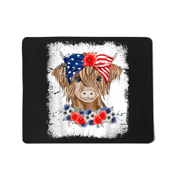 Bleached 4th Of July Long Haired Calf USA Patriotic Cow Mousepad