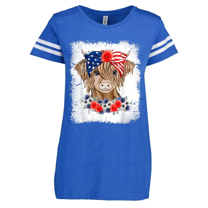 Bleached 4th Of July Long Haired Calf USA Patriotic Cow Enza Ladies Jersey Football T-Shirt