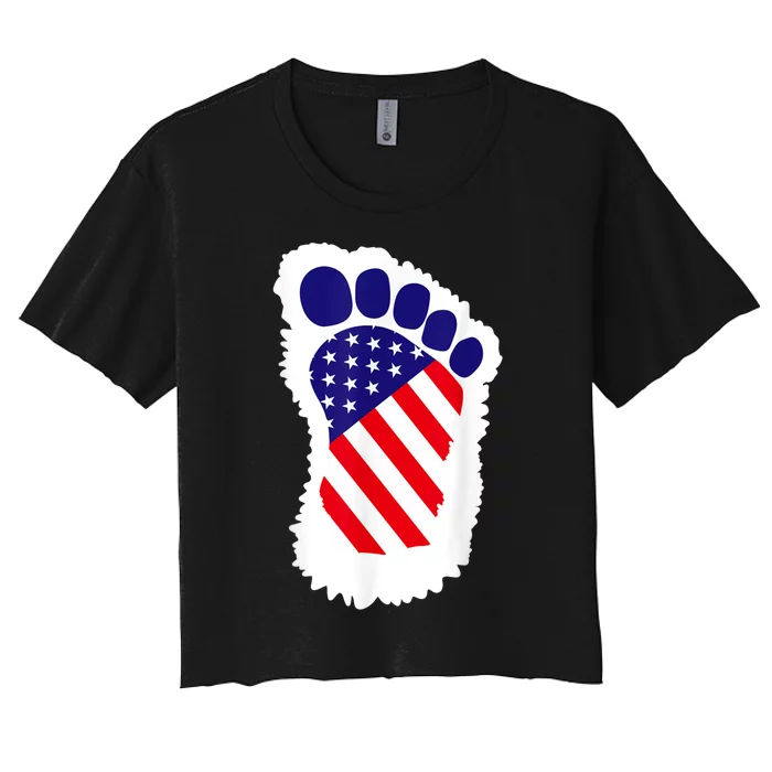 Bigfoot 4th Of July Bigfoot American Flag Women's Crop Top Tee