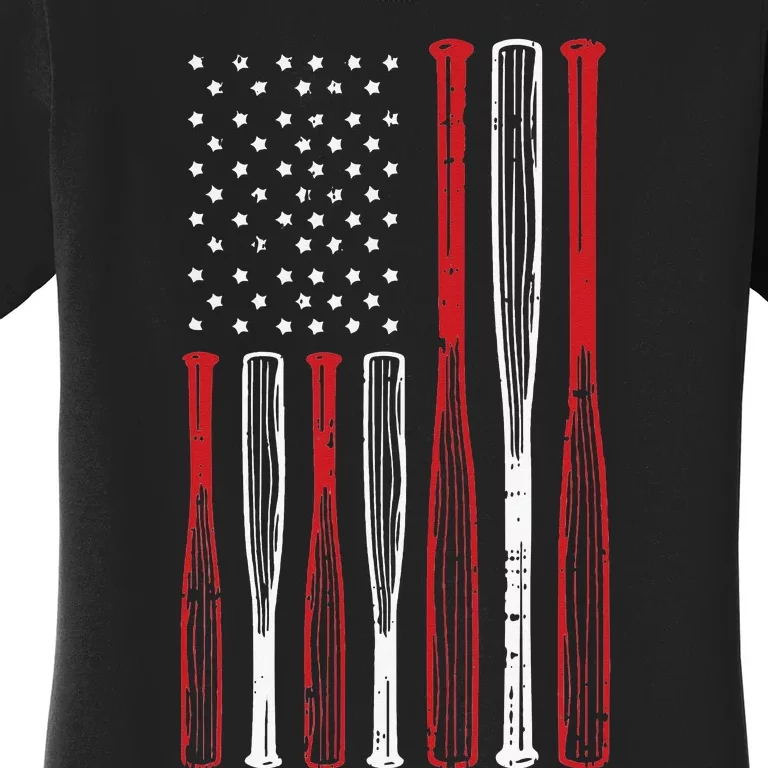 Baseball 4th Of July American Flag Patriotic Sports Player Women's T-Shirt