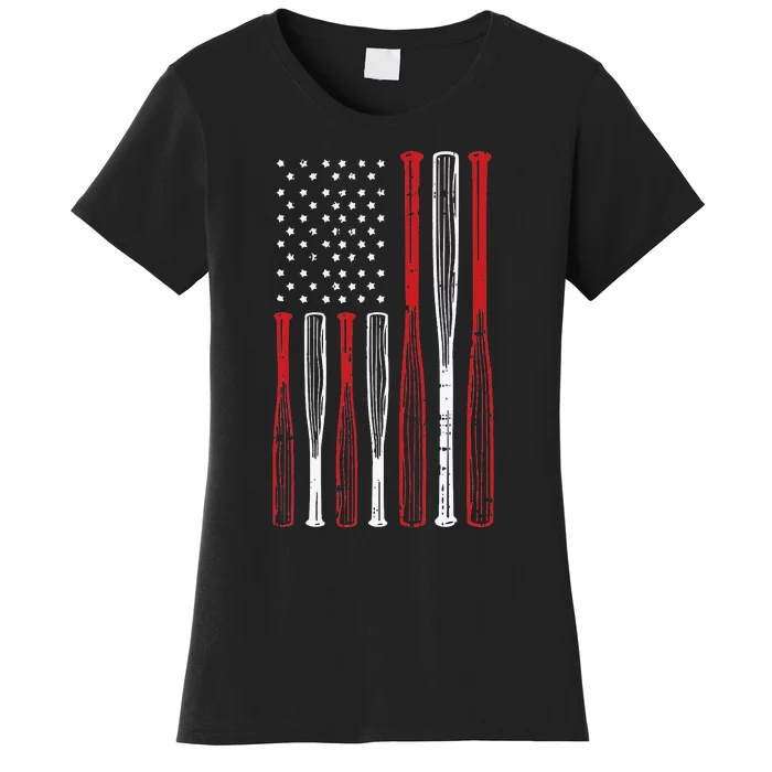 Baseball 4th Of July American Flag Patriotic Sports Player Women's T-Shirt