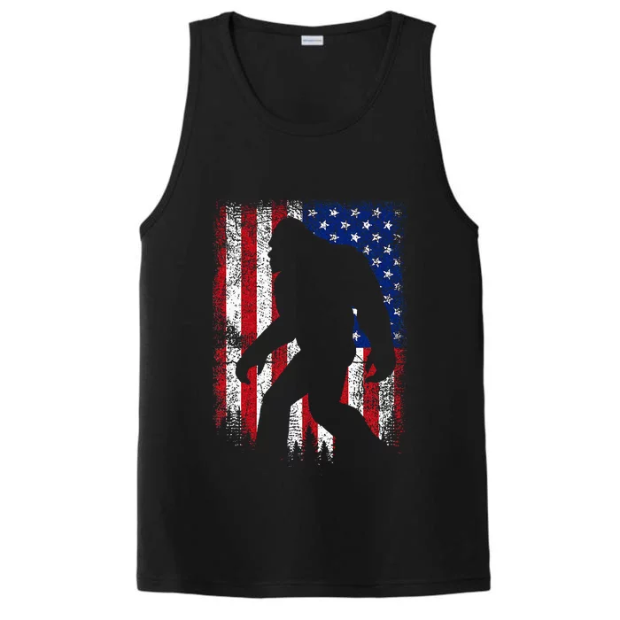 Bigfoot 4th Of July American USA Flag Patriotic Veterans Day Performance Tank