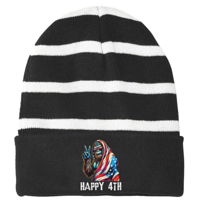 Bigfoot 4th Of July Happy 4th Patriotic Usa Teens Tank Top Striped Beanie with Solid Band