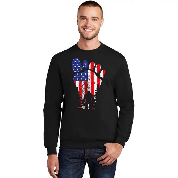 Bigfoot 4th Of July Sasquatch American Flag Patriotic Tall Sweatshirt