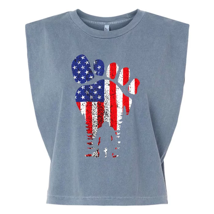 Bigfoot 4th Of July Sasquatch American Flag Patriotic Garment-Dyed Women's Muscle Tee