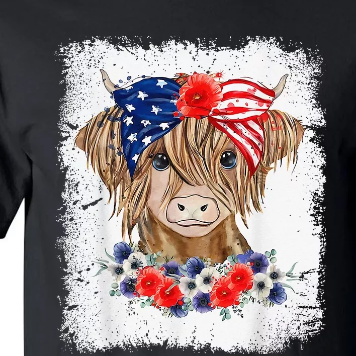 Bleached 4th Of July Long Haired Calf USA Patriotic Cow Tall T-Shirt