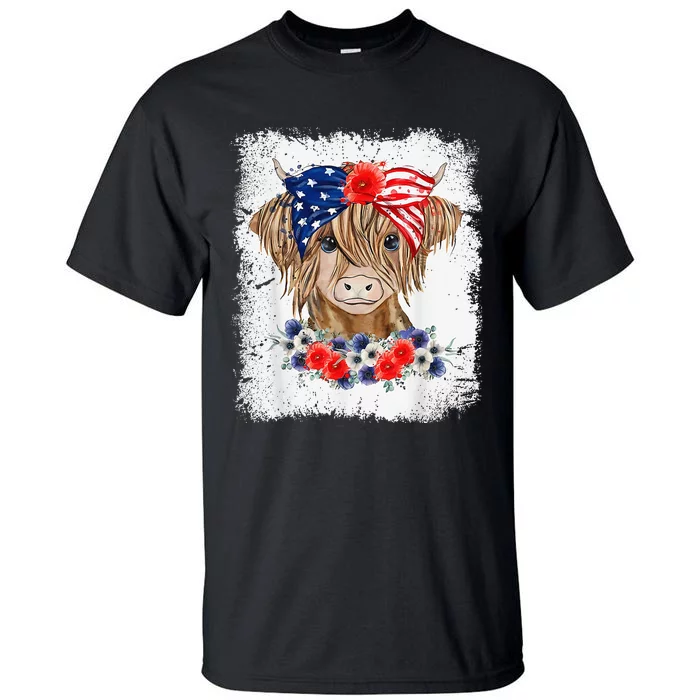 Bleached 4th Of July Long Haired Calf USA Patriotic Cow Tall T-Shirt