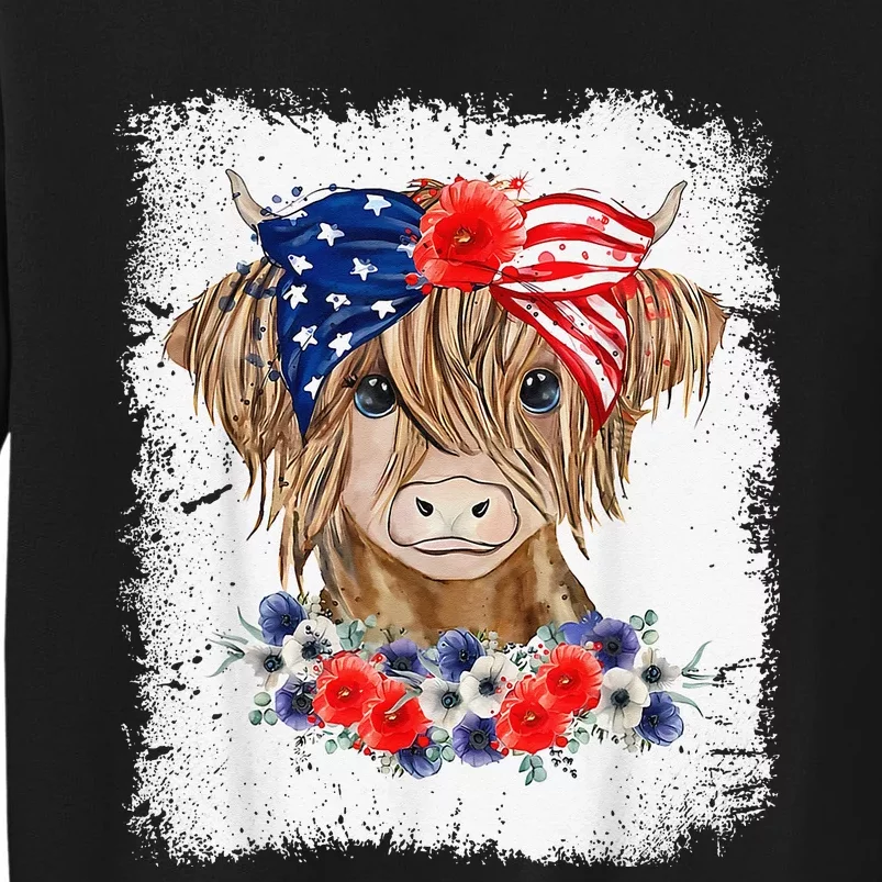 Bleached 4th Of July Long Haired Calf USA Patriotic Cow Tall Sweatshirt