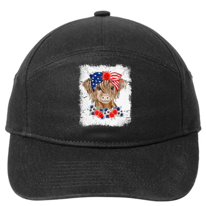 Bleached 4th Of July Long Haired Calf USA Patriotic Cow 7-Panel Snapback Hat