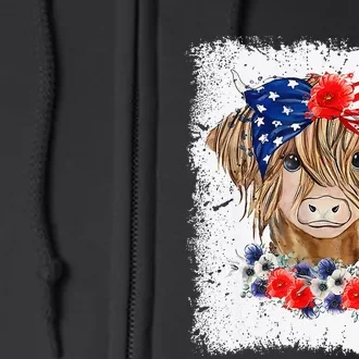 Bleached 4th Of July Long Haired Calf USA Patriotic Cow Full Zip Hoodie