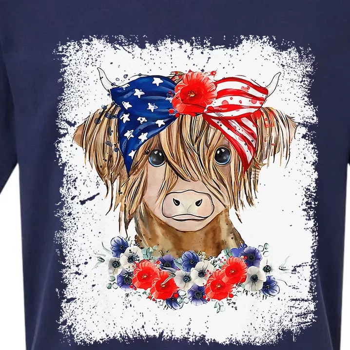 Bleached 4th Of July Long Haired Calf USA Patriotic Cow Sueded Cloud Jersey T-Shirt