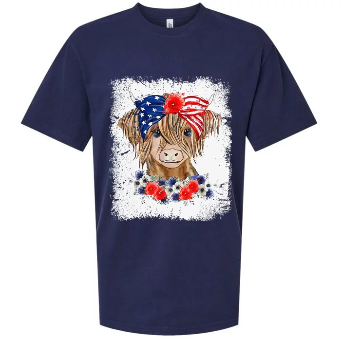 Bleached 4th Of July Long Haired Calf USA Patriotic Cow Sueded Cloud Jersey T-Shirt