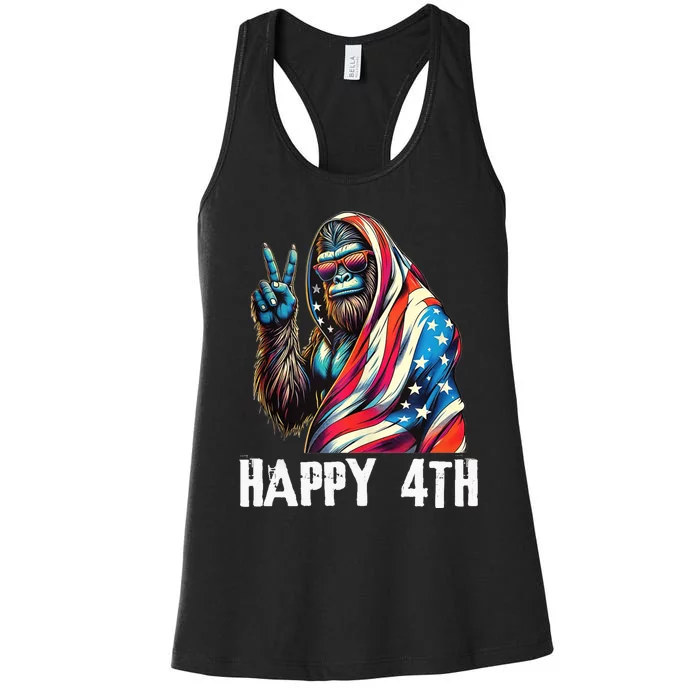 Bigfoot 4th Of July Happy 4th Patriotic Usa Teens Women's Racerback Tank