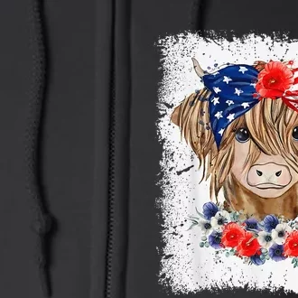 Bleached 4th Of July Long Haired Calf USA Patriotic Cow Full Zip Hoodie