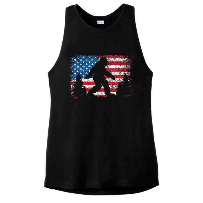 Bigfoot 4th Of July American Usa Flag Patriotic Ladies Tri-Blend Wicking Tank