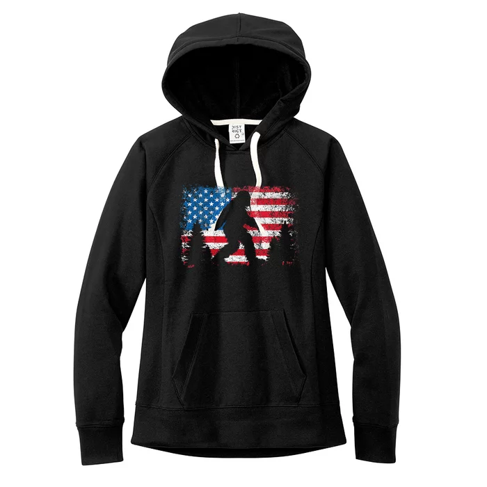 Bigfoot 4th Of July American Usa Flag Patriotic Women's Fleece Hoodie