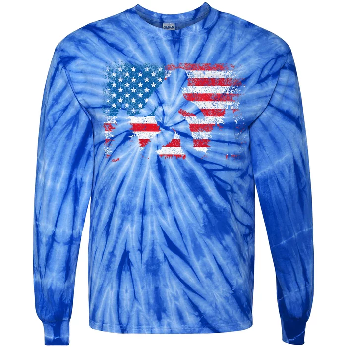 Bigfoot 4th Of July American Usa Flag Patriotic Tie-Dye Long Sleeve Shirt