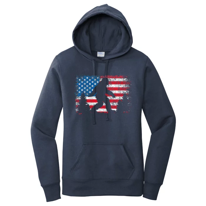 Bigfoot 4th Of July American Usa Flag Patriotic Women's Pullover Hoodie