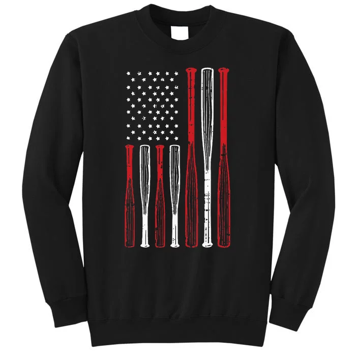 Baseball 4th Of July American Flag Patriotic Sports Player Tall Sweatshirt