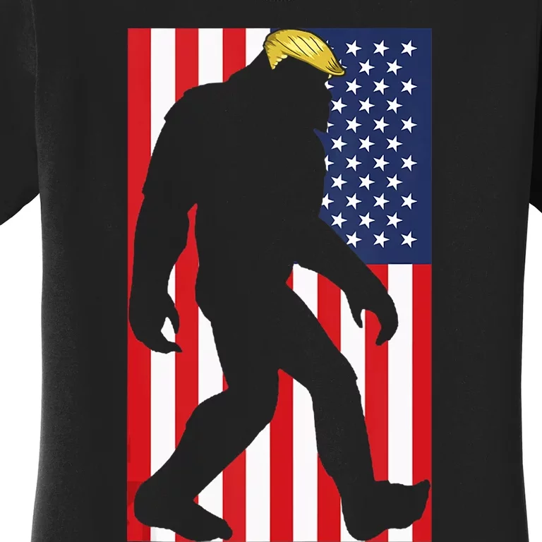 Bigfoot 4th Of July . American Flag Funny Trump Parody Women's T-Shirt