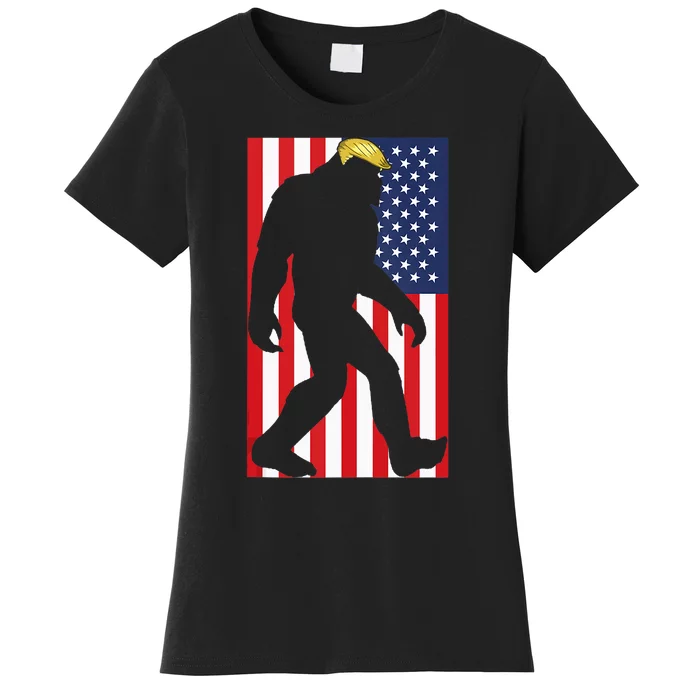 Bigfoot 4th Of July . American Flag Funny Trump Parody Women's T-Shirt