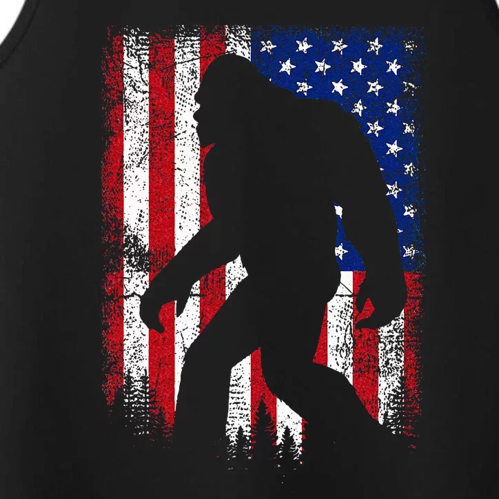 Bigfoot 4th Of July American USA Flag Patriotic Veterans Day Performance Tank