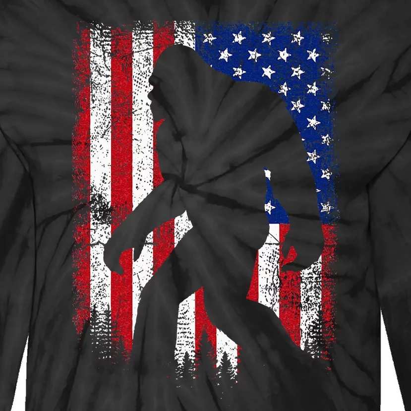 Bigfoot 4th Of July American USA Flag Patriotic Veterans Day Tie-Dye Long Sleeve Shirt