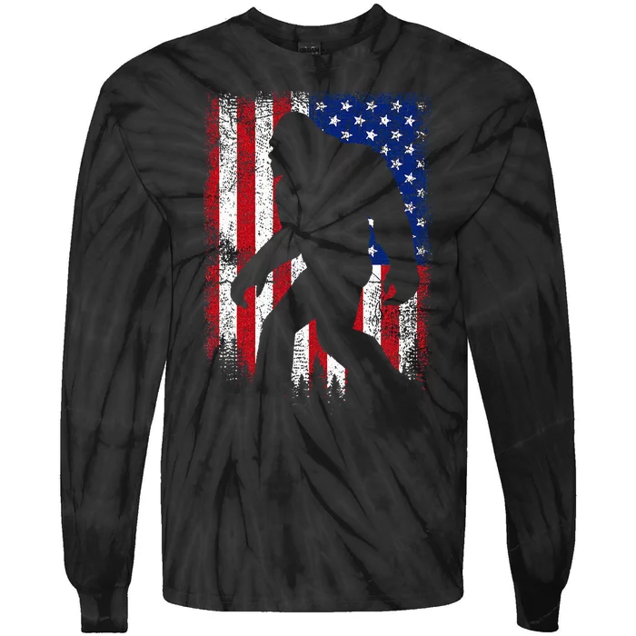 Bigfoot 4th Of July American USA Flag Patriotic Veterans Day Tie-Dye Long Sleeve Shirt