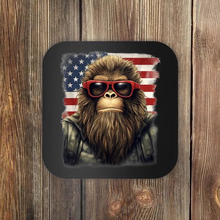 Bigfoot 4th Of July American USA Flag Patriotic Coaster