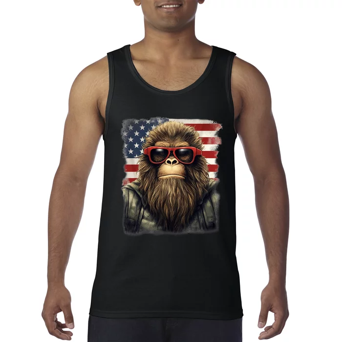 Bigfoot 4th Of July American USA Flag Patriotic Tank Top