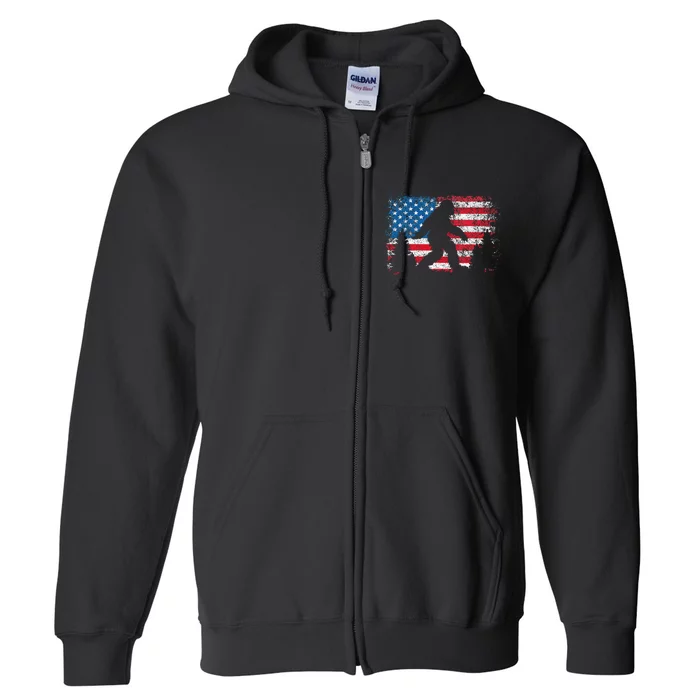 Bigfoot 4th Of July American Usa Flag Patriotic Full Zip Hoodie