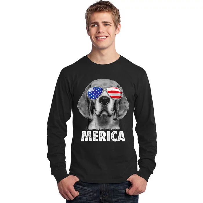 Beagle 4th Of July Merica Sunglasses Usa American Flag Tall Long Sleeve T-Shirt