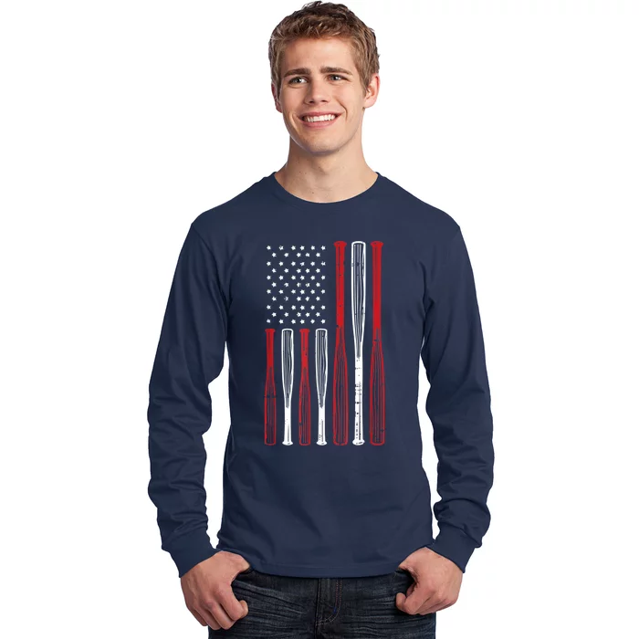 Baseball 4th Of July American Flag Patriotic Sports Player Long Sleeve Shirt