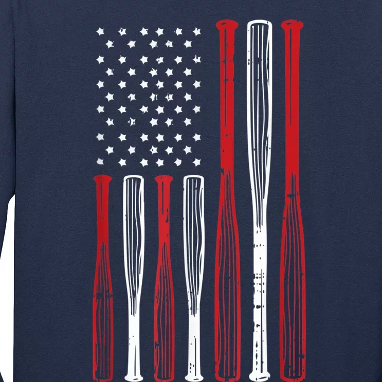 Baseball 4th Of July American Flag Patriotic Sports Player Long Sleeve Shirt