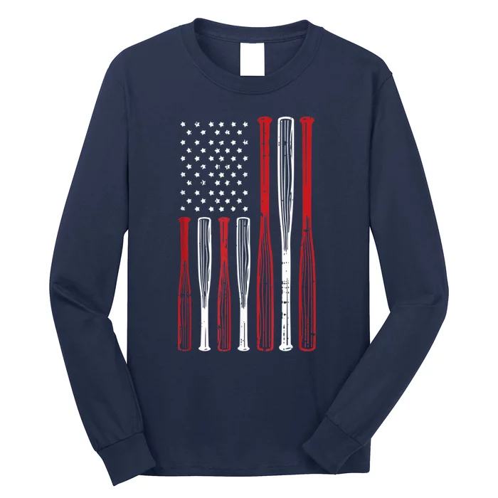 Baseball 4th Of July American Flag Patriotic Sports Player Long Sleeve Shirt