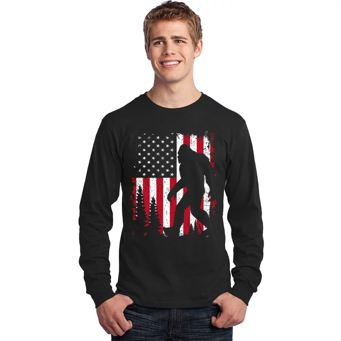 Bigfoot 4th Of July American Usa Flag Patriotic Long Sleeve Shirt