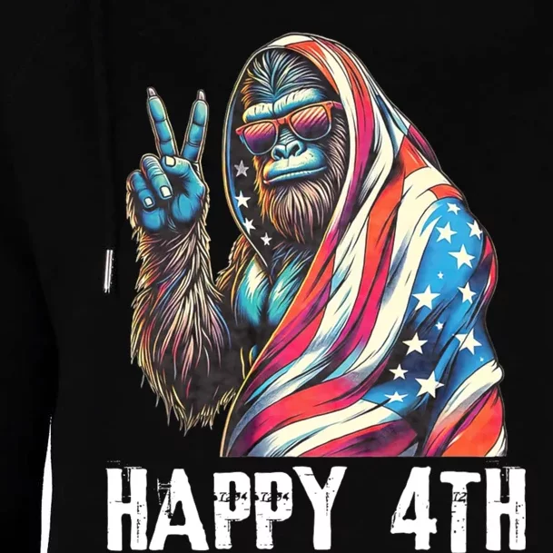 Bigfoot 4th Of July Happy 4th Patriotic Usa Womens Funnel Neck Pullover Hood